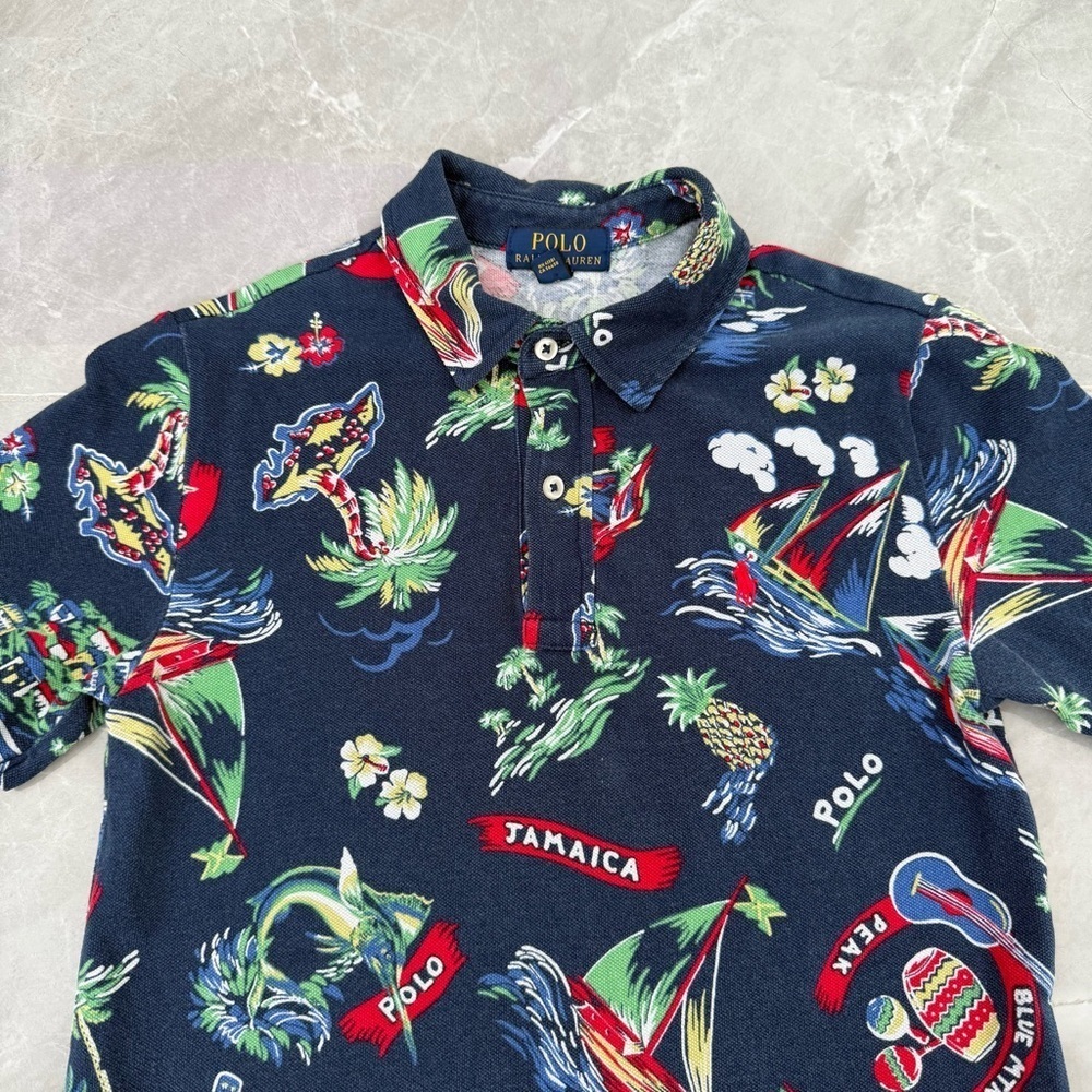 Boys Ralph Lauren Tropical Jamaica 100% Cotton Polo Short Sleeve Shirt Medium - Picture 2 of 16